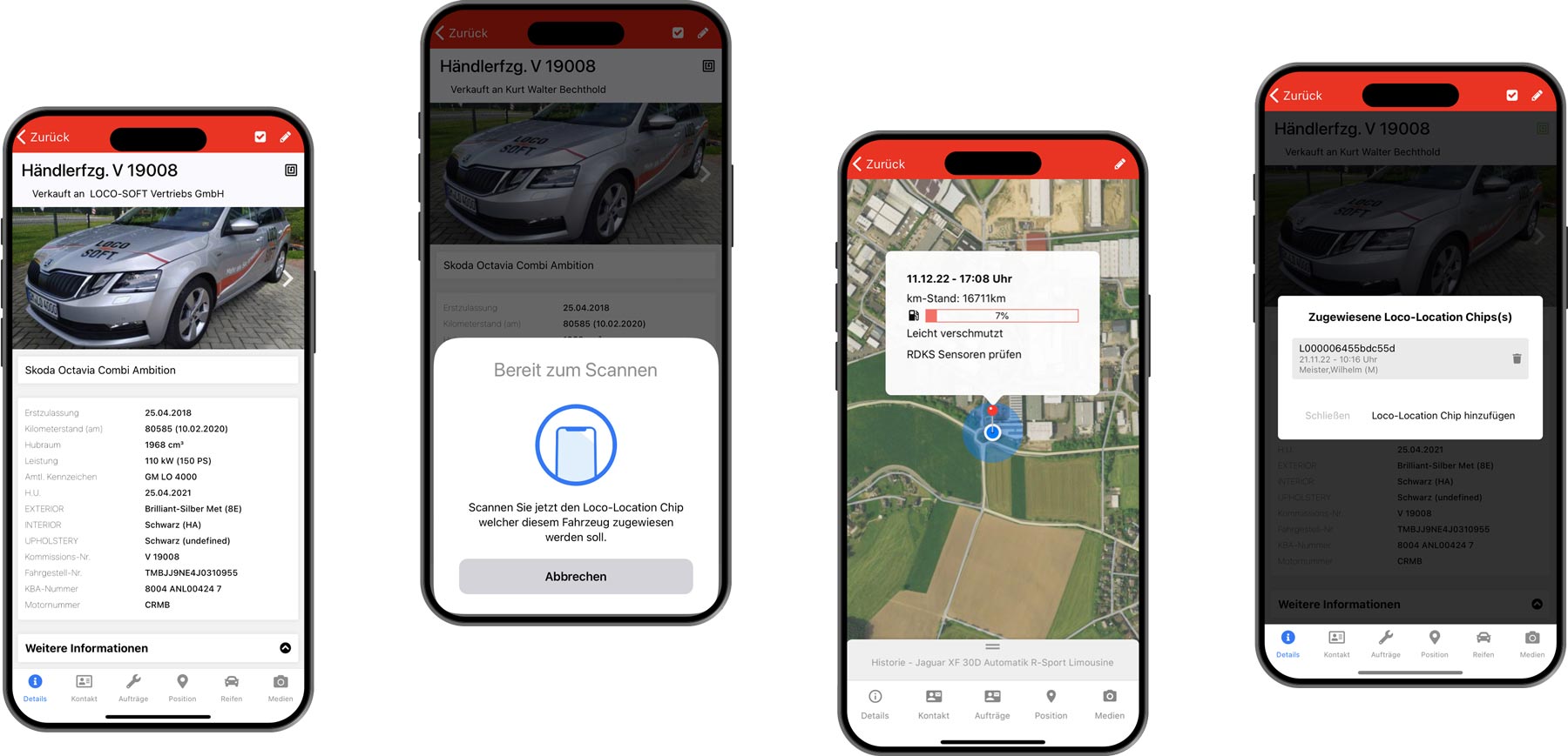 Screenshots der Mein-Autohaus App mit dem LLC im Einsatz